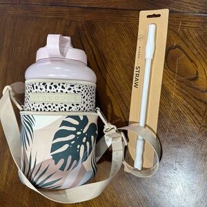 HYDROJUG 73 oz  Pink Boho Sleeve Strap Straw BIG JUG Hydration Bottle All NEW